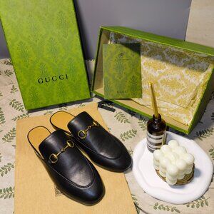 Gucci Black Leather Princetown Mules